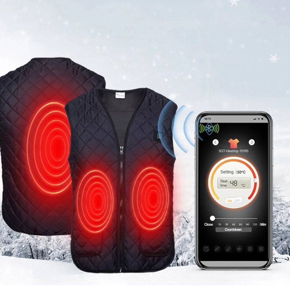 Smart beheizte Weste TENGOO mit Bluetooth-App-Steuerung, 5 Gänge, USB-elektrische Wärmejacken mit 3 Heizzonen, warme Winterweste für Outdoor-Aktivitäten.