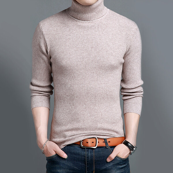 men's wool blended turtleneck sweater solid thick slim british style ...
