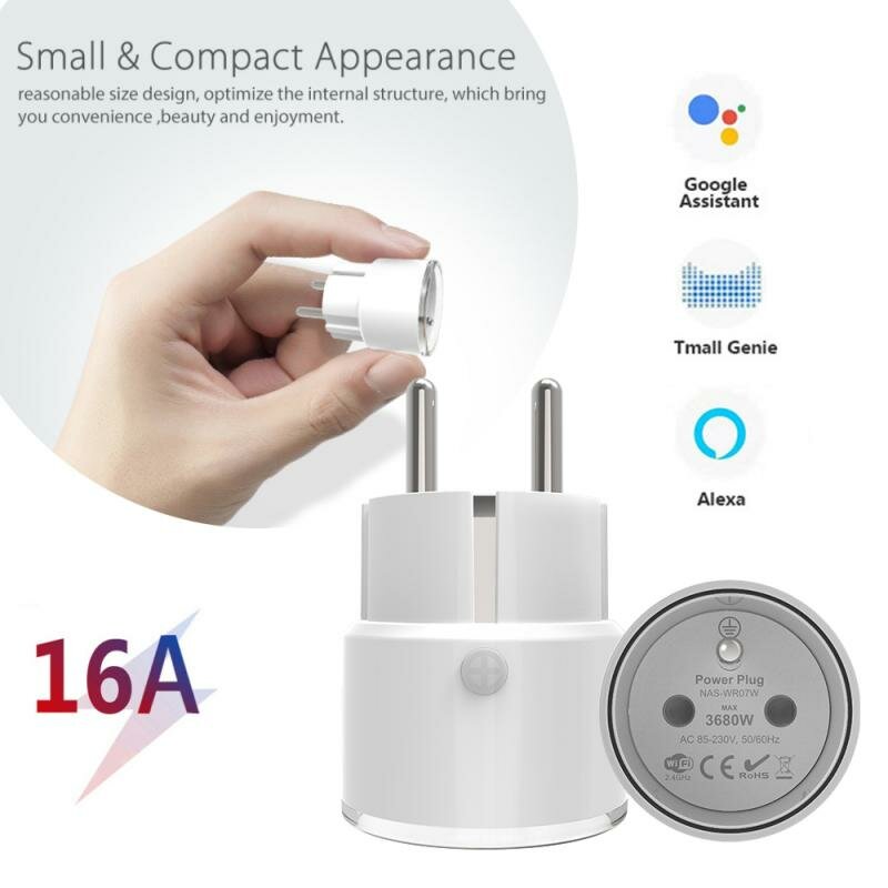 16A Tuya Mini Smart Plug WiFi Smart Socket FR Plug Type Power Monitor Wireless Control Compatible Al
