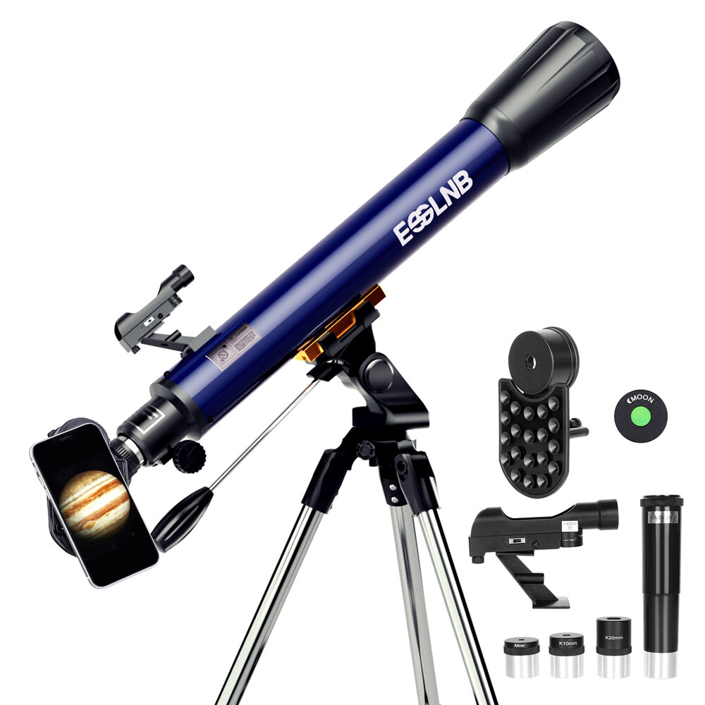 [EU Direct] ESSLNB 525X Astronomical Telescope 70mm Telescopes with K4/10/20 Eyepieces for Adults Kids Beginners Erect-Image Refractor Telescope with Stainless Steel Tripod Phone Mount and Red Dot Finderscope
