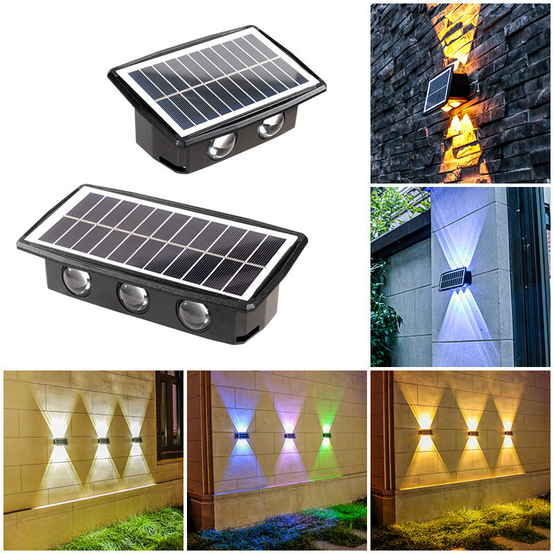 Lâmpada solar LED de parede para exterior com iluminação luminosa para cima e para baixo para casa, varanda, cerca, escadas e paredes traseiras do jardim.