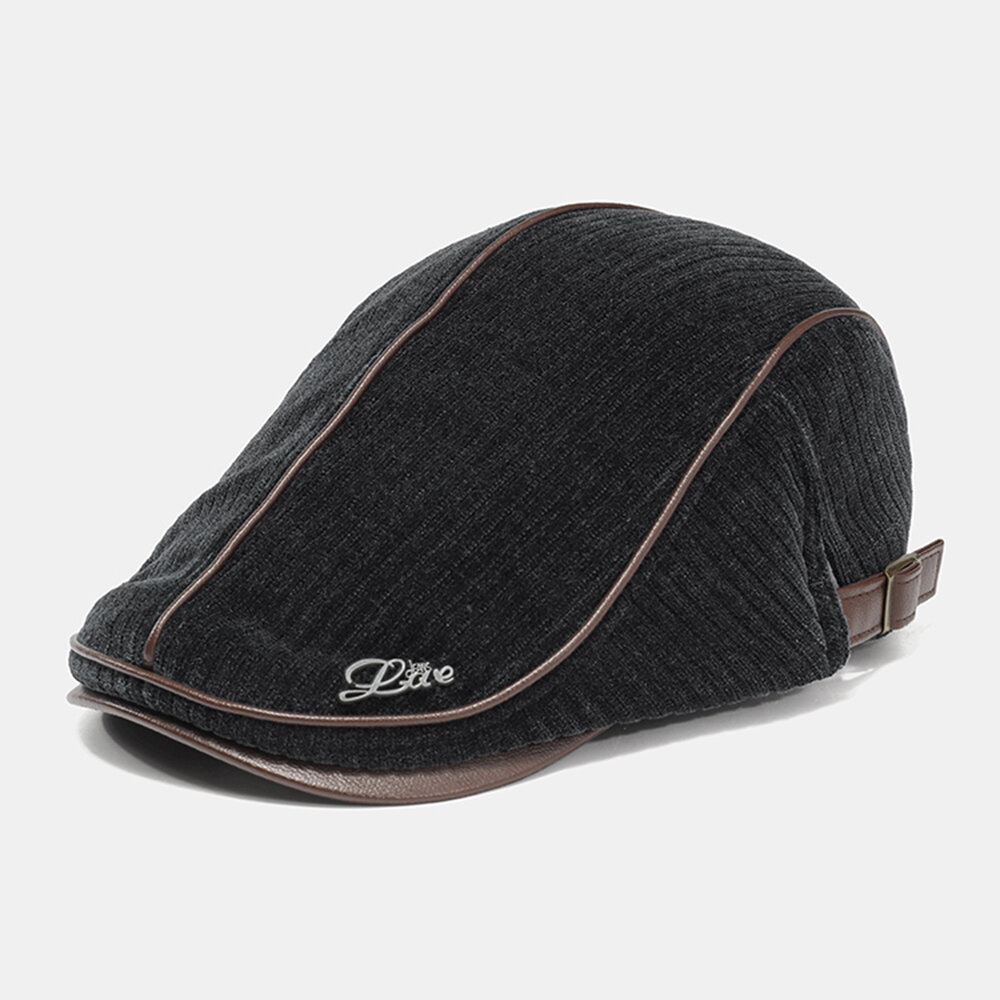 

Collrown Men Knit Casual Classical Windproof Sunvisor Metal Badge Forward Hat Beret Hat