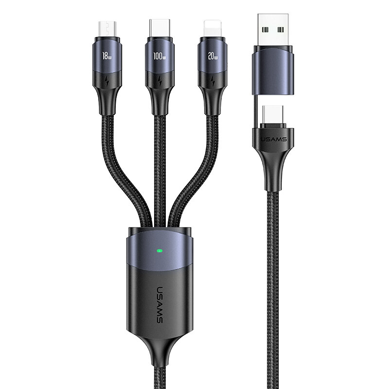 

Usams US-SJ511 U71 6A 100W USB-A/USB-C to iP/Micro/Type-C Cable Fast Charging Data Transmission Copper Core Line 1.2M Lo