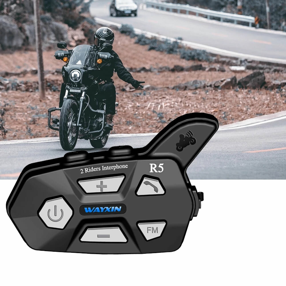 

WAYXIN R5 2pcs bluetooth Intercom 2 Rider FM Motorcycle bluetooth Helmet Intercom 1000M MOTO Interphone Helmet Headsets