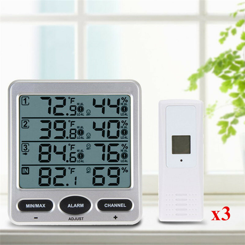 

Weather Wireless 8 Channel Thermo-Hygrometer with 3 Remote Control Sensors for Indoor/Outdoor