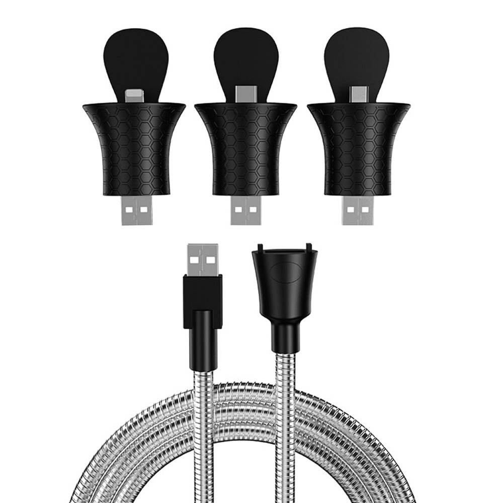 WANCORE Bracket Data Cable Three in One Flexible Metal Hose Vehicle Charging Line Bracket Line for Lightning/Micro USB/T