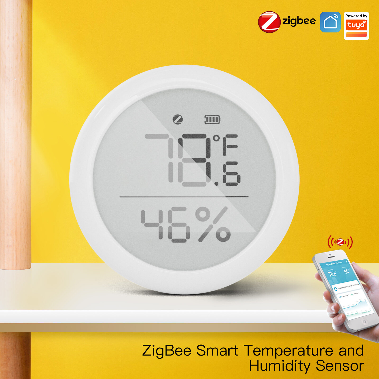 Moes Round Temperature and Humidity Sensor Indoor Hygrometer with LCD Display Remote Control ZigBe Hub Gateway Tuya Smar