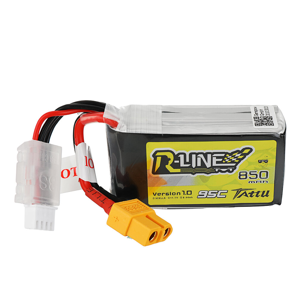TATTU R-LINE 1.0 11.1V 850mAh 95C 3S Lipo-batterij XT60-stekker voor voor 100 mm tot 180 mm multirot
