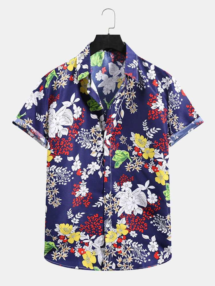 

Мужские повседневные рубашки с пуговицами спереди в мультяшном стиле с цветочным принтом Манжеты Soft