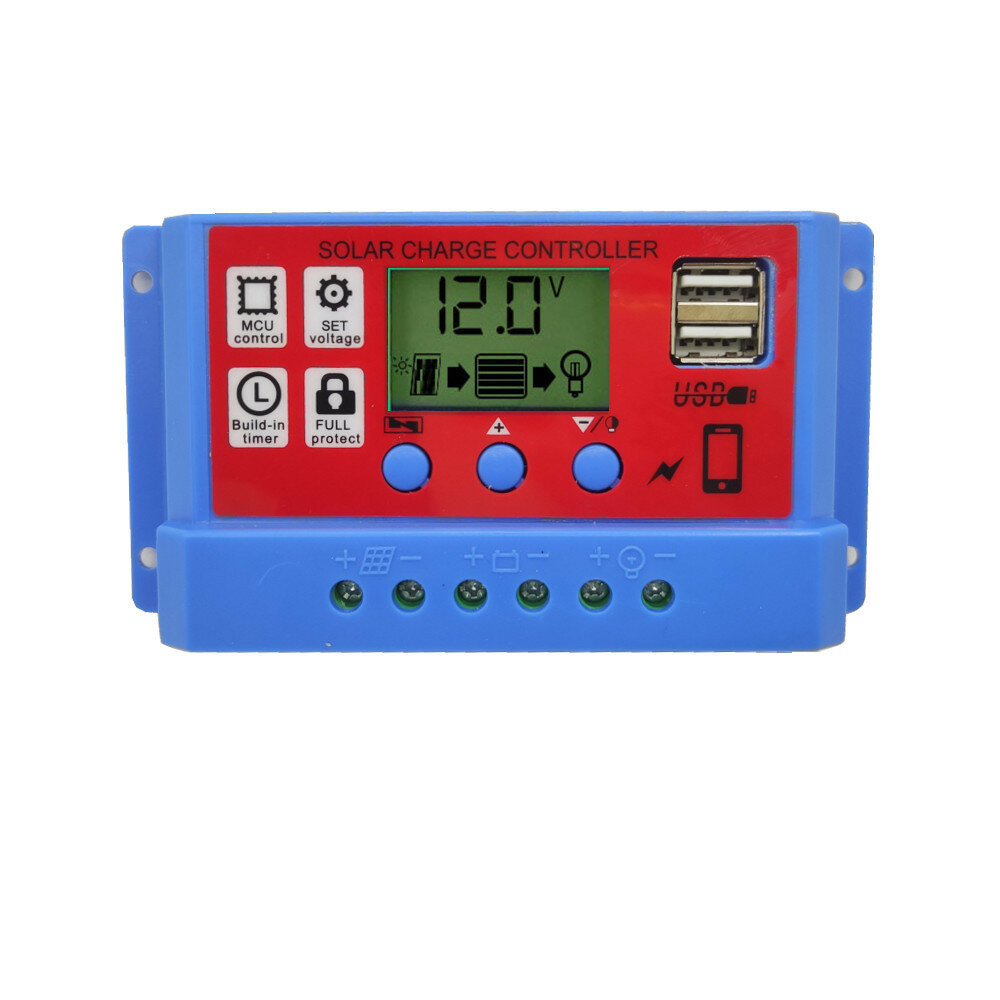 12.8V 11.1V 10A 20A 30A PWM Solar Charge Controller LCD Display Built-in Protective Function