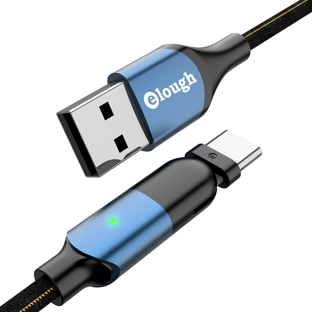 

Elough 3A Кабель USB к USB Type-C, вращающийся на 180 градусов, шнур для быстрой зарядки, линия передачи данных, длина 1