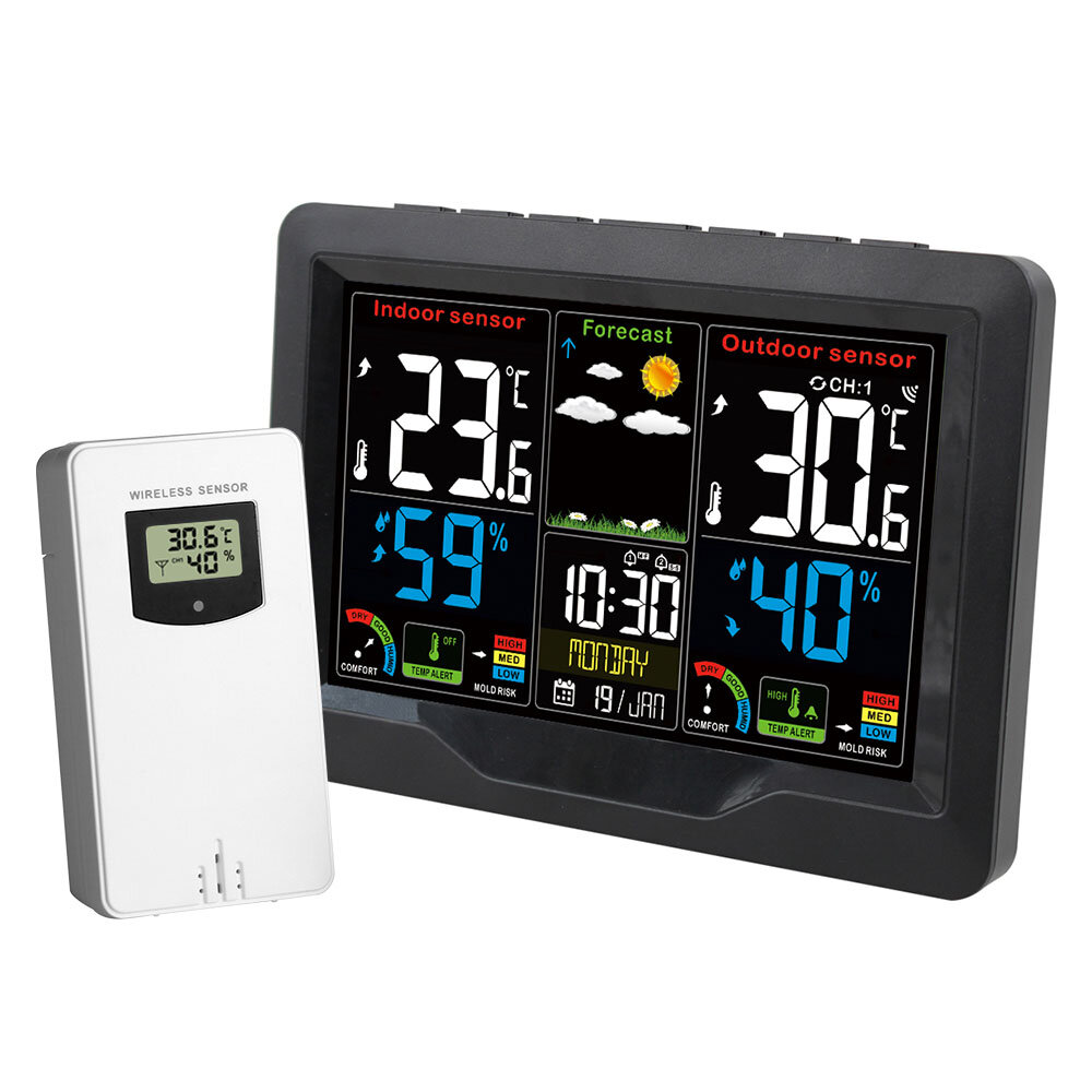 

Bakeey USB Electronic Weather Station Alarm Часы Беспроводной цветной экран Температура и влажность Прогноз погоды Вечны