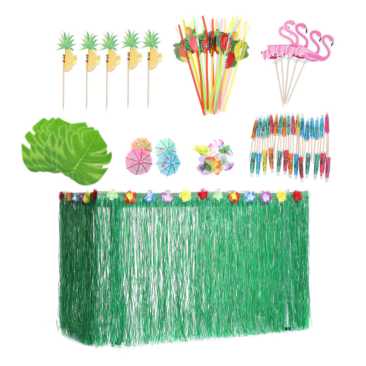 

83/145/147Pcs Tropical Party Decoration Set with Hawaiian Table Skirt Palm Leaves Flamingo Balloons Set For Outdoor Part