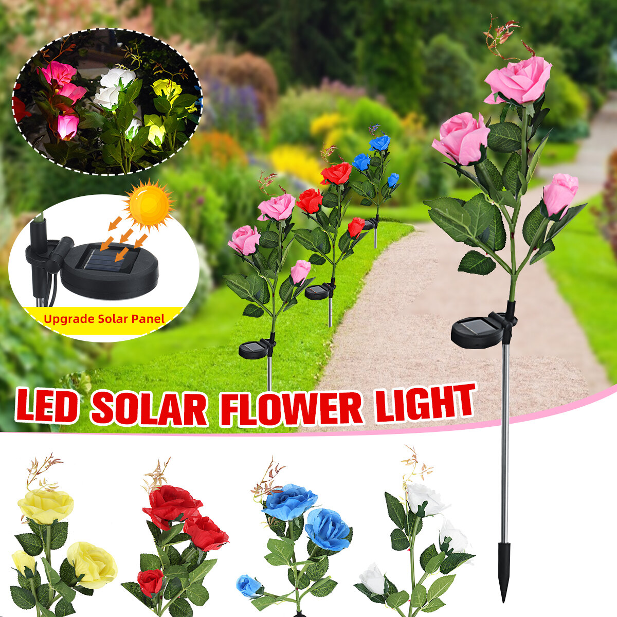 

LED Solar Rose Flower Lawn Light Outdoor Garden Stake Lamp Landscape Path Yard Lamp Decor