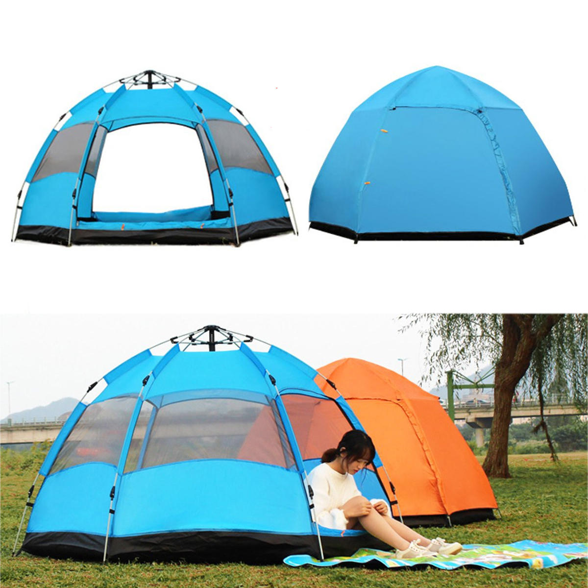 5-8 persone Popup automatico istantaneo grande tenda impermeabile esterna campeggio famiglia parasole parasole UV