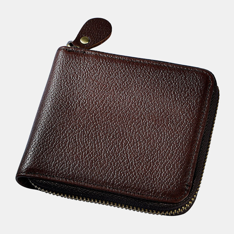 

Men Genuine Leather Cowhide Retro Classical Bifold Zipper Card Holder Wallet