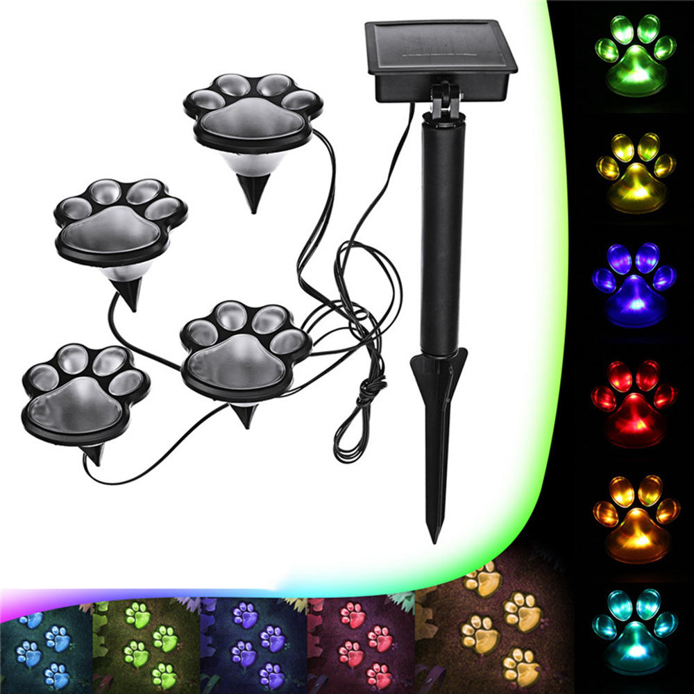 Zonne-energie 4 LED Dog Animal Paw Print Light voor Outdoor Garden Path