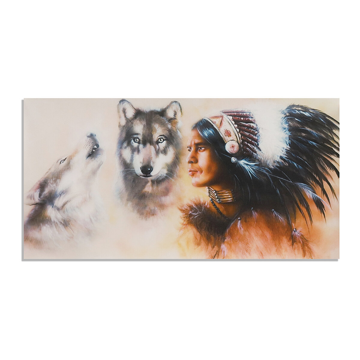 1 stuk canvas print schilderij indiase man wolf muur decoratieve kunst foto frameloze muur opknoping