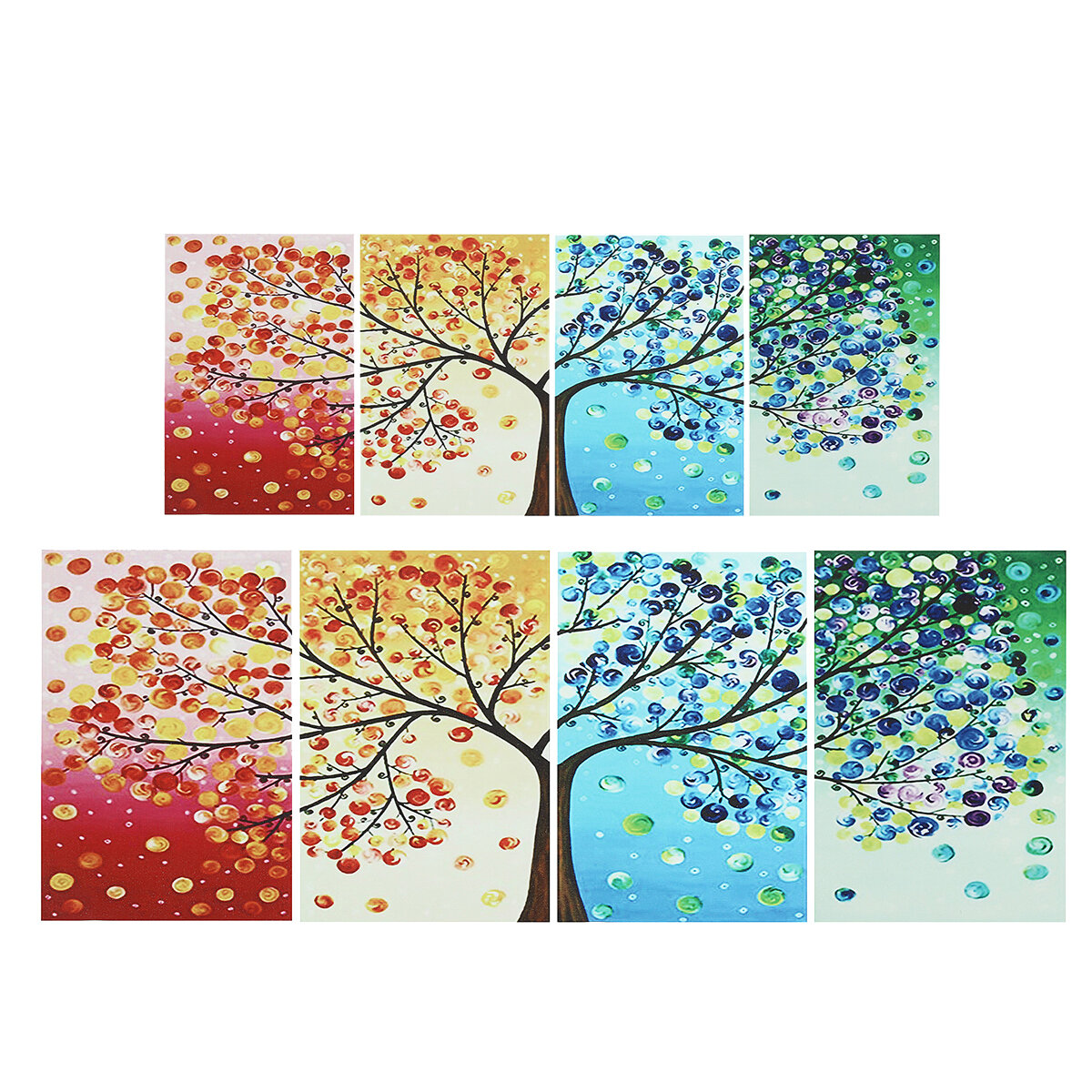 

4pcs Canvas Print Painting Wall Decor Four Seasons and Trees Wall Hanging Decorative Art Pictures Frameless for Home Off