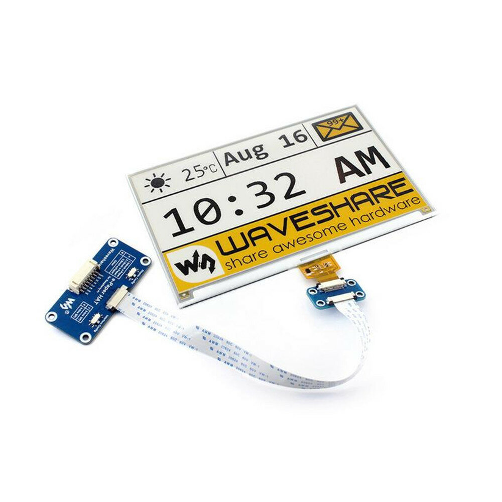 Waveshare® 7.5 بوصة640 × 384 حبر ورق إلكتروني شاشة أصفر وأسود وأبيض SPI وحهة المستخدم مع لوحة القيادة