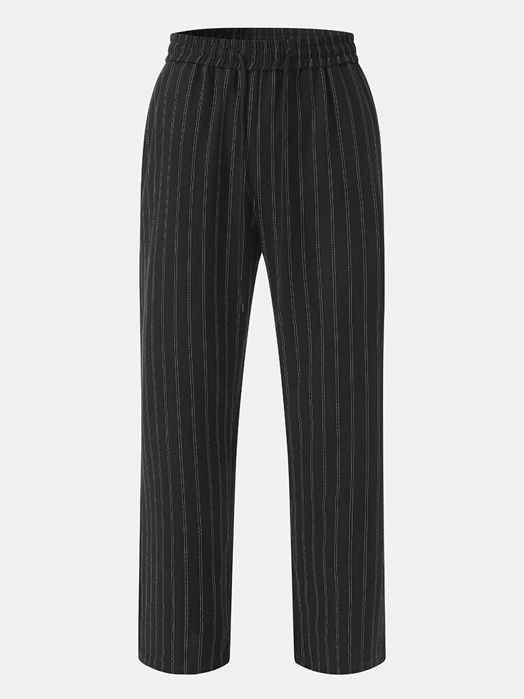 Men Striped Print Business Stick Wide Legged Back Pockets Suit Pants