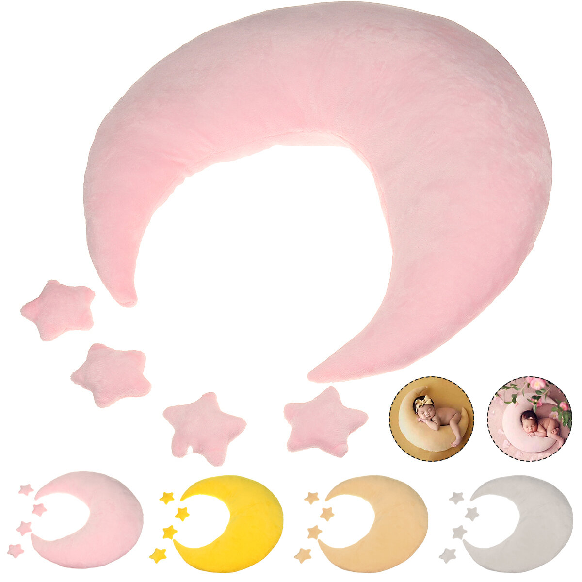 Newborn Baby Photography Props Moon Shaped Pillows Baby Photo Shoot Accessories with Stars Full-moon