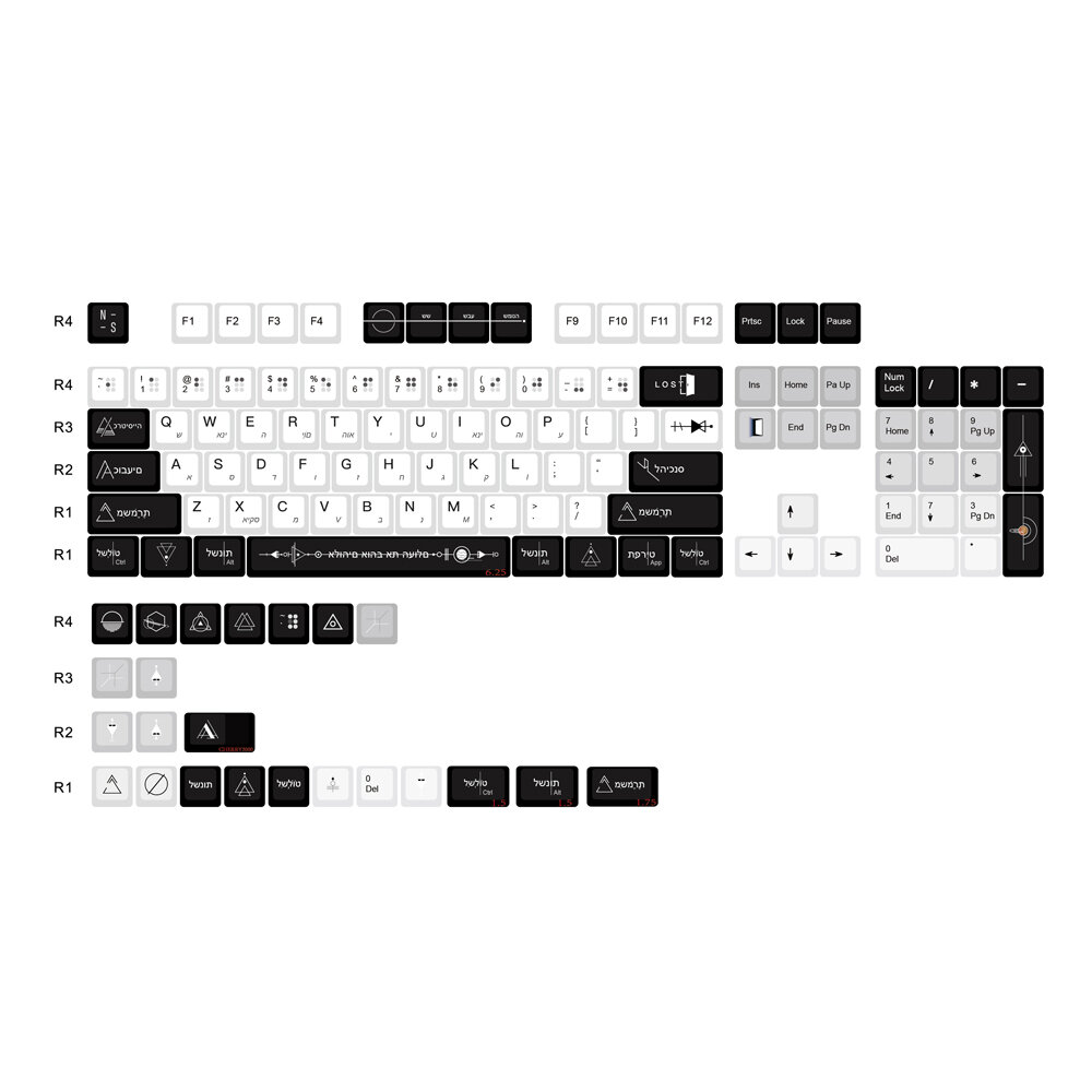 126 Keys Hebrew Keycap Set JDA Profile PBT Five-sided Sublimation Keycaps for Mechanical Keyboard