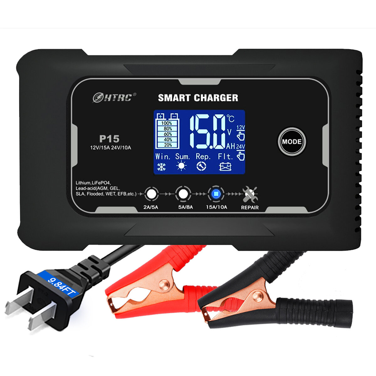 

HTRC 15A/20A Smart Battery Charger Automatic Pulse Repair Charge for Lead-Acid Lithium LiFePO4 Battery Car Motorcycle Ch