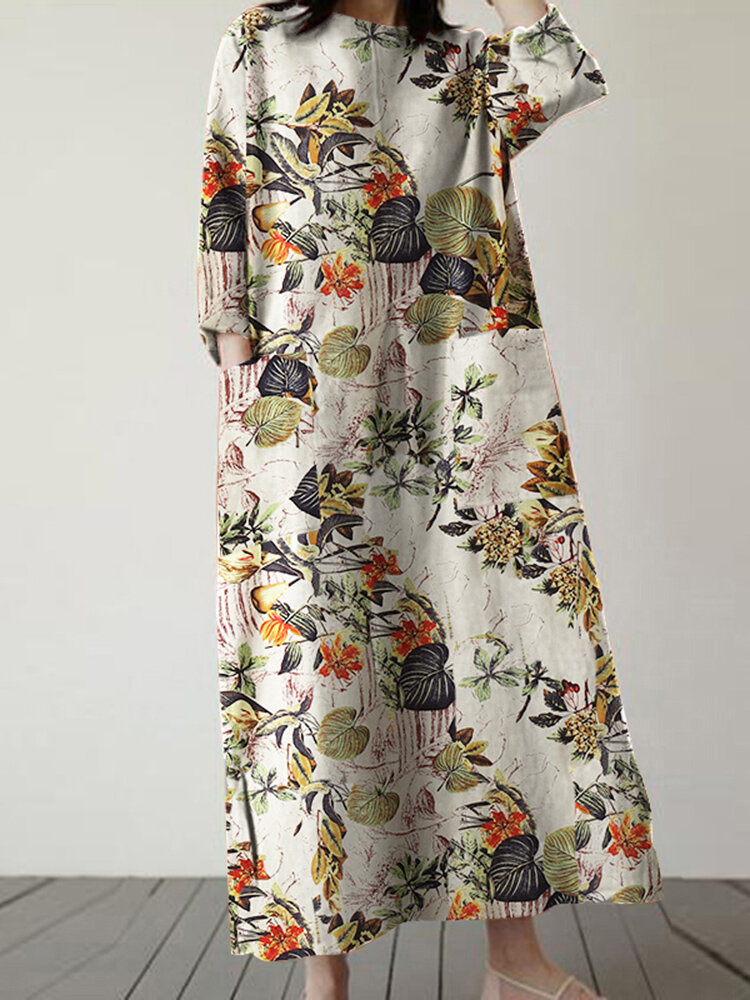 

Круглый вырез с цветочным принтом Шея Карман Платье