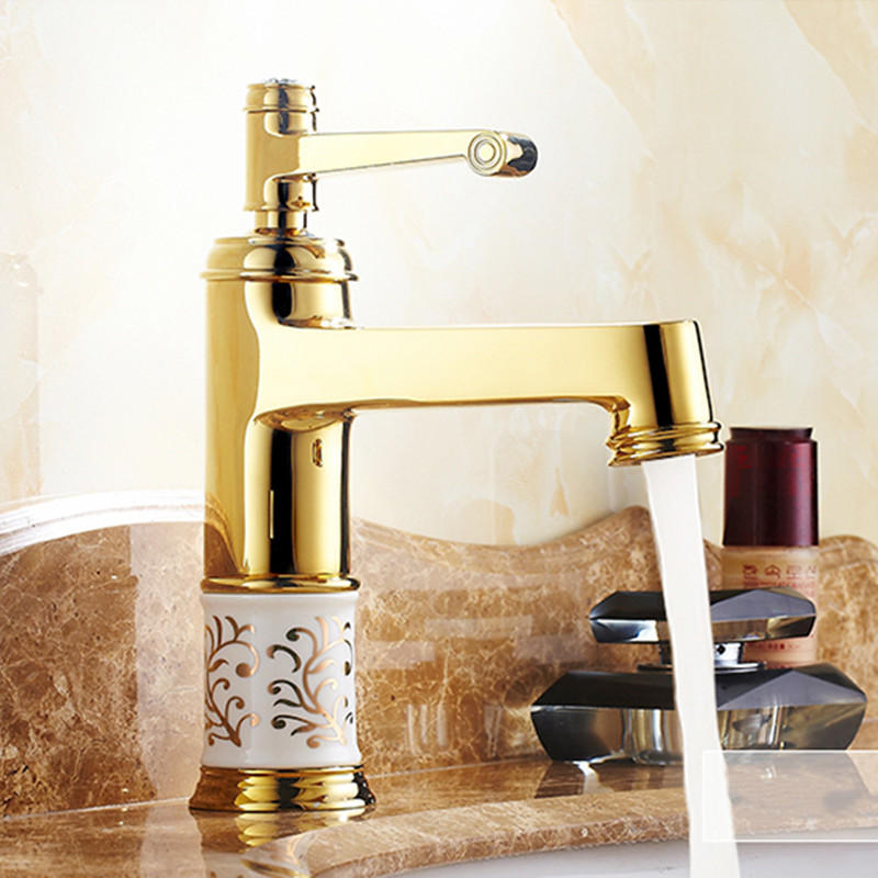 Europese Classic gouden badkamer wastafel kraan warm en koud water mengkraan enkel handvat koperen t