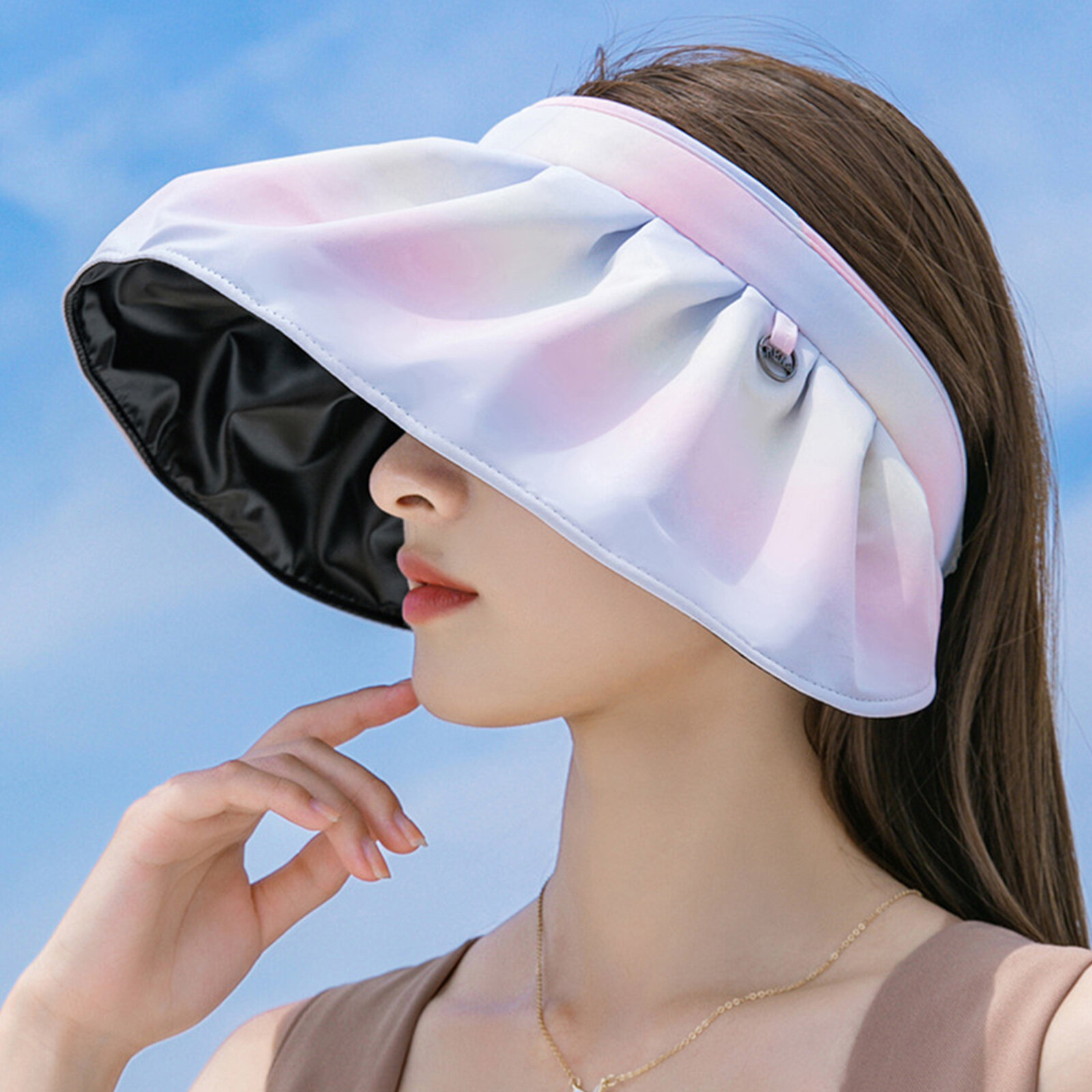 

Jassy Women's Acrylic Outdoor Leisure Vacation UV Protection Top Hat Rainbow Gradient Shell Hat Sun Hat
