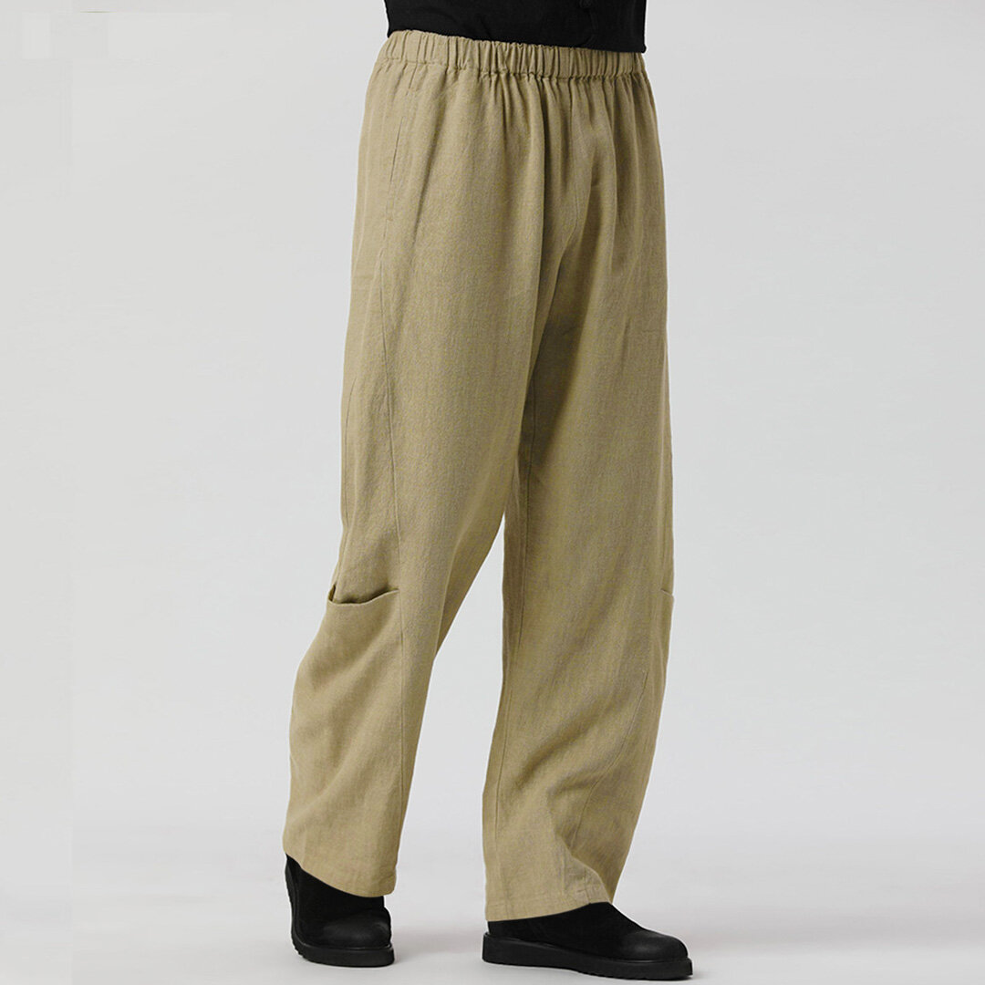 Mens straight leg elastic waist loose comfy cotton solid color pants ...