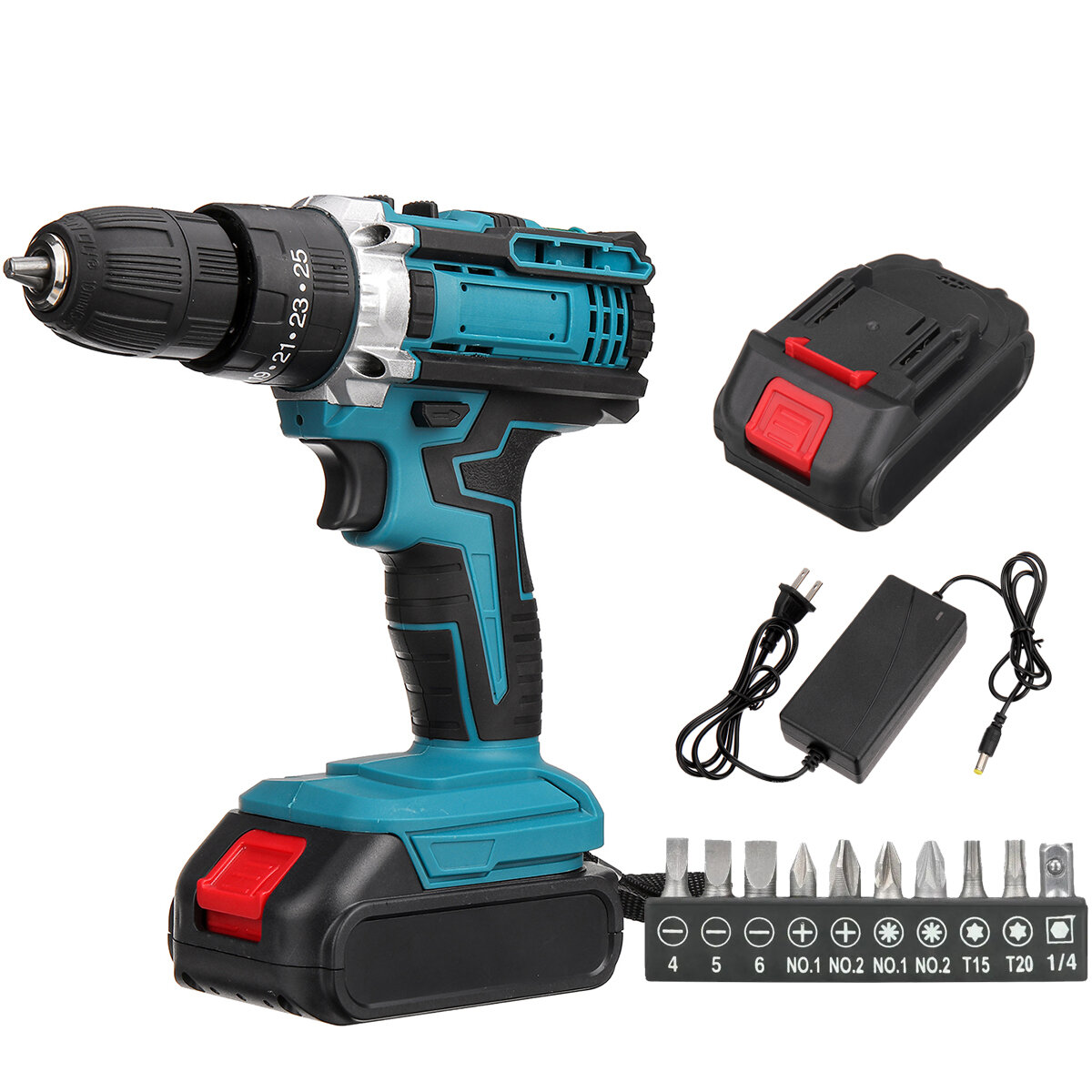 

Drillpro Electric Impact Drill 21V Cordless High Torque 28Nm 1450r/min 25-speed Adjustment with Drill Heads Ideal for Ho