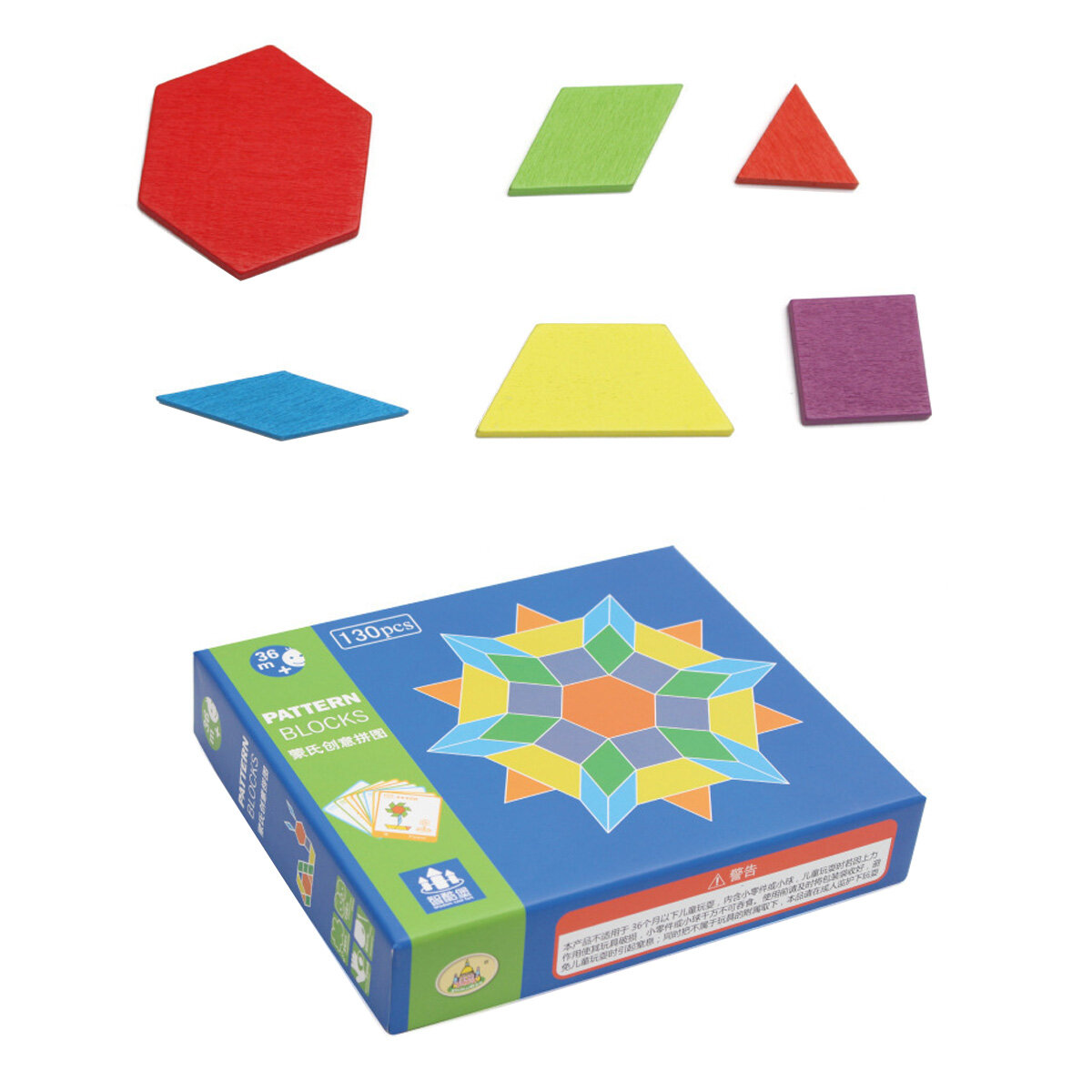 154Pcs Wooden Puzzle Blocks Set Wooden Pattern Blocks Geometric Shape Puzzle Tangram Montessori Toys for Kids Ages 3+