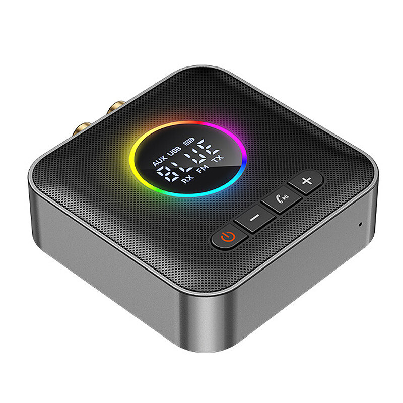 

M10 1-to-2 bluetooth 5.4 Audio Receiver FM Modulator Transmitter with RGB Light Hands-free Calls 3.5MM AUX Type-C Multi-