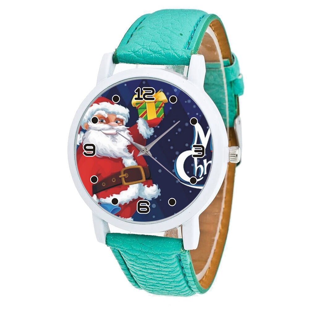 Cartoon Kerstman met Sterrenhemel Sky Patroon PU lederen band Kid horloge Mode kinderen quartz horlo