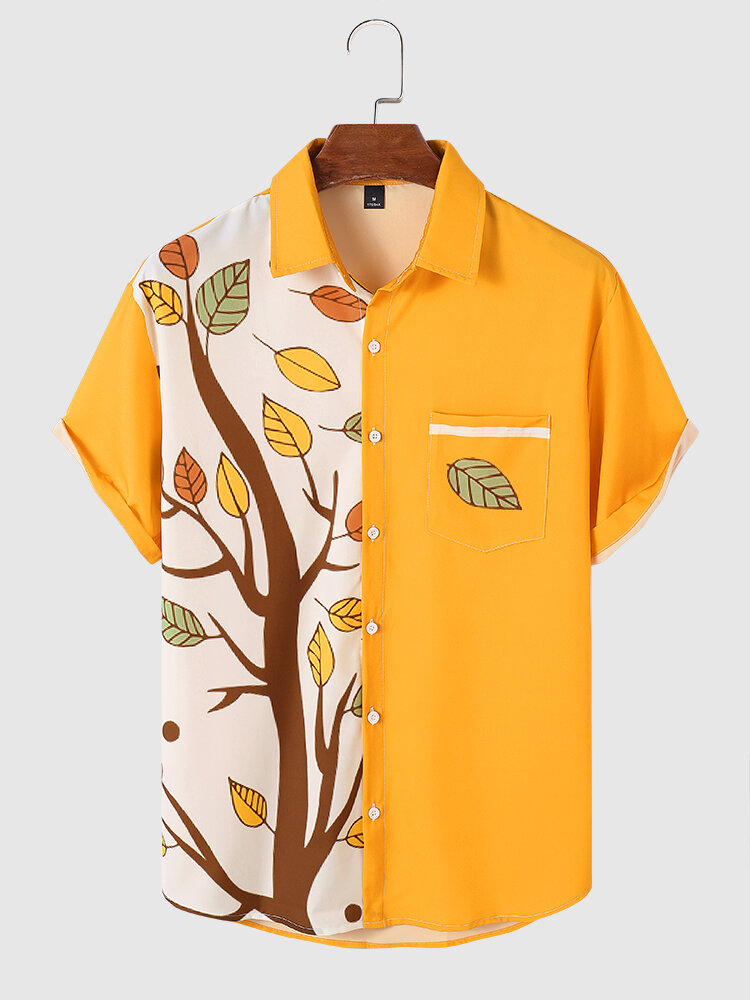 Men Cartoon Tree Print Front Buttons Soft Breathable Casual Shirts