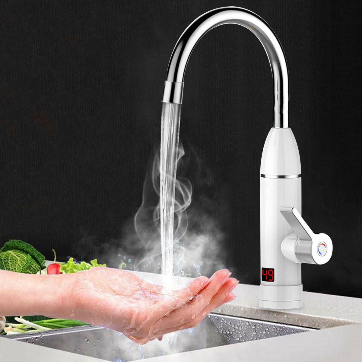

3KW 220V Electric Tankless Faucet Hot Water Instant Heater Bathroom Kitchen Home Tap LED Display