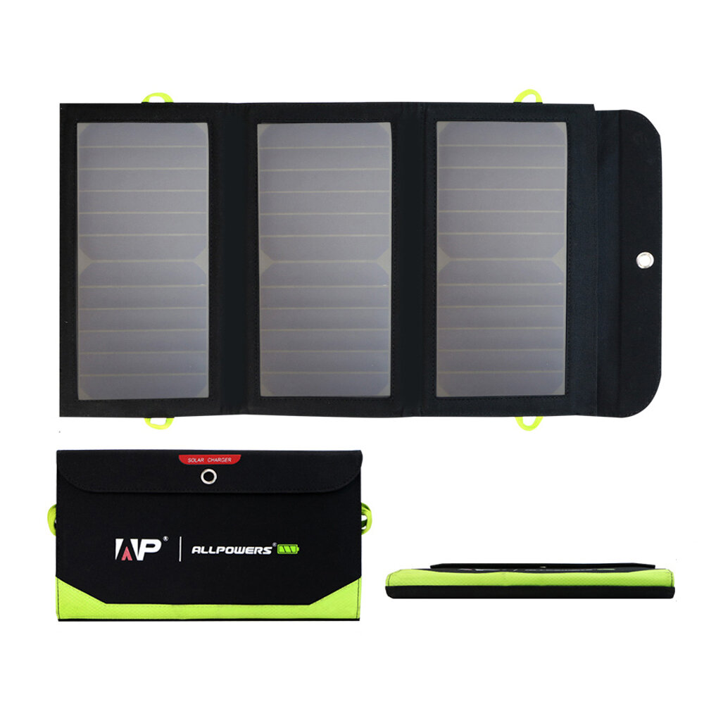 ALLPOWERS 21W Solar Charger z baterią 10000mAh, 3 porty USB (USB-C i USB-A) Panel słoneczny SunPower Power Bank do kempingu na zewnątrz