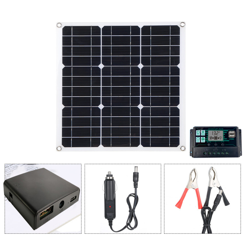 12V 50W PET Flexible Solar Panel Camping Solar Power Bank Battery Charge Systems Kit Complete 10/30/60/100A Controller 1