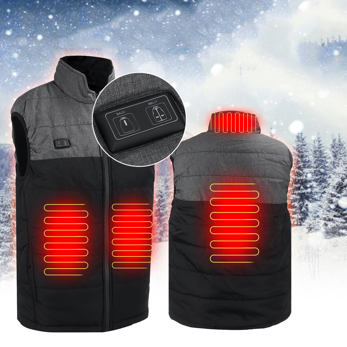Slim elektrisch vest voor heren Vier zones verwarming Warm winddicht Winter Lichtgewicht verwarmd ve