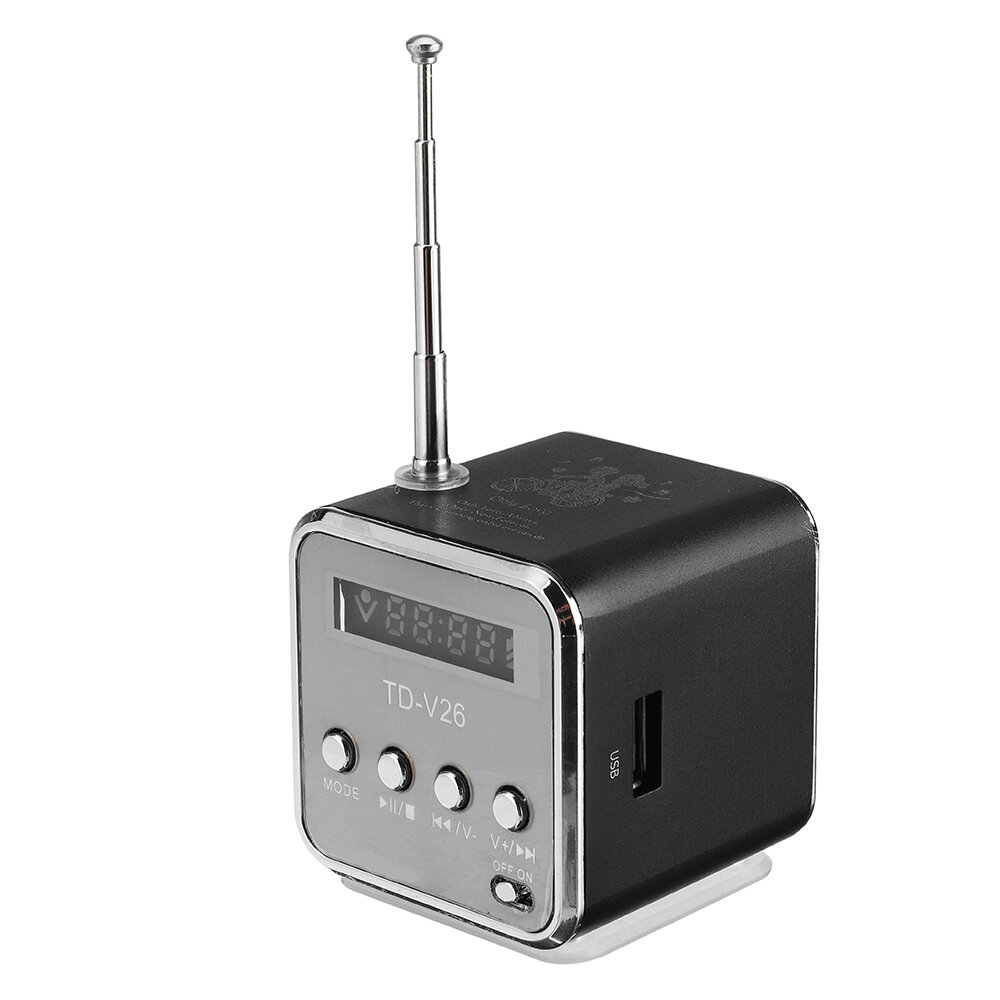 TDV26 draagbare mini FM-radio Luidspreker MP3-muziekspeler Ondersteuning TF-kaart USB voor pc-telefo