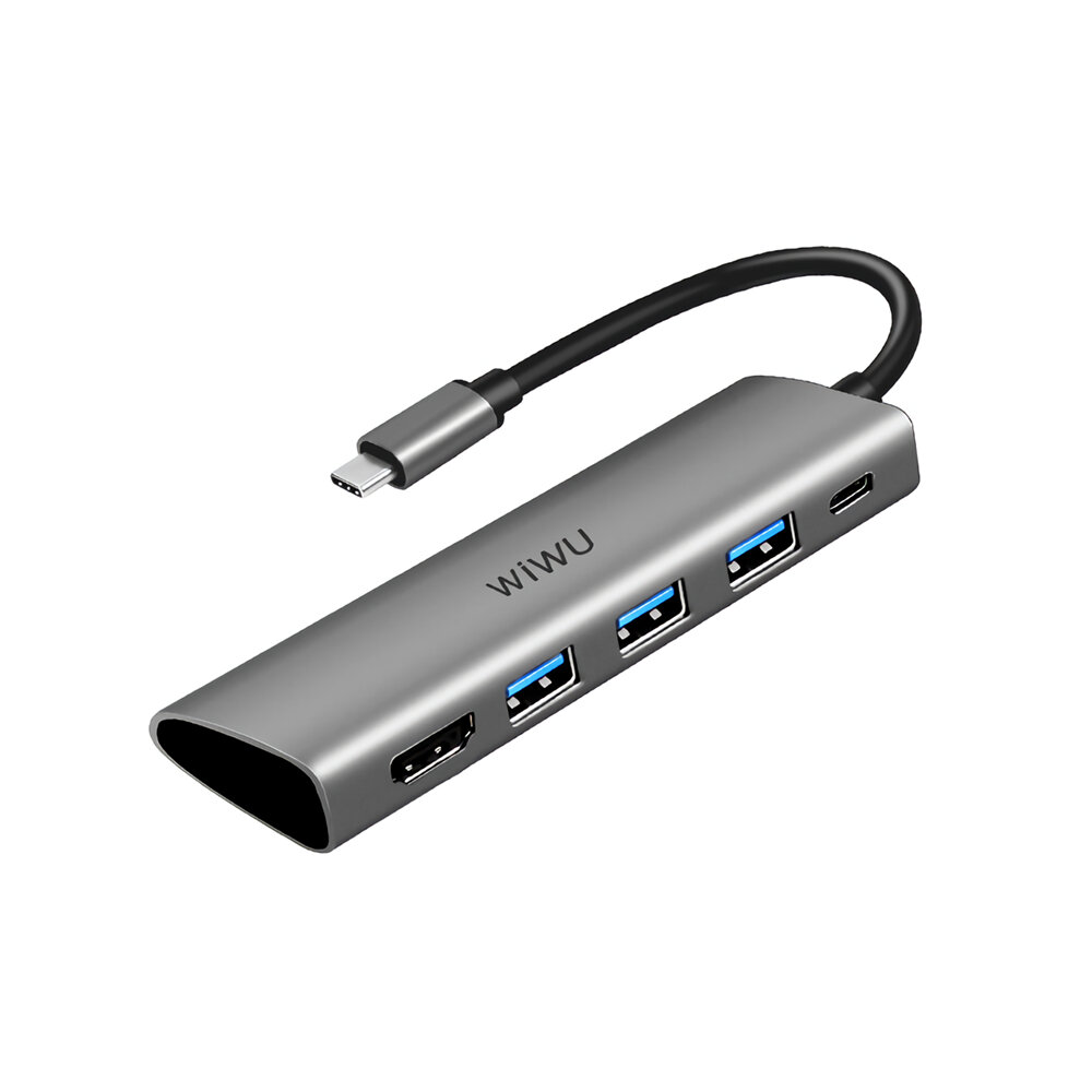 WiWU Alpha A531H 5-in-1 USB-C Hub Type-C to USB3.0 Adapter HD Converter Multi-functional Docking Station