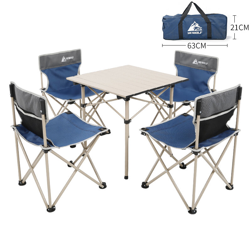 Conjunto de mesa dobrável em liga de alumínio Hewolf de 5 peças e 4 cadeiras ultra leves para acampamento, viagem, churrasco e piquenique