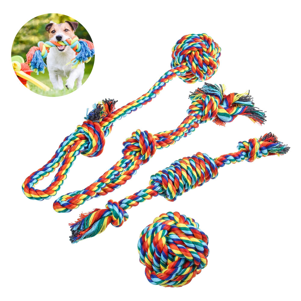 4 Pcs Dog Chew Rope Strong Knot Ball Pet Tooth Cleaning Rope Dog Toys Kit