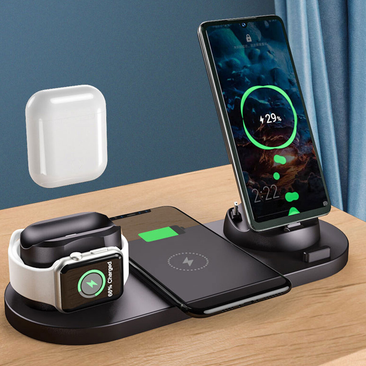 

6-IN-1 Universal 10W Qi Fast Wireless Charger Charging Pad Stand Dock Mobile Phone Holder Stand for iPhone Android/ Type
