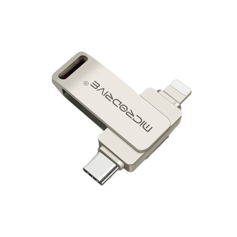 Microdrive TLO21 USB3.0 Flash Drive Type-C&iP Dual Interface 360° Rotation 64G/128G/256G High-speed Data Transmission fo