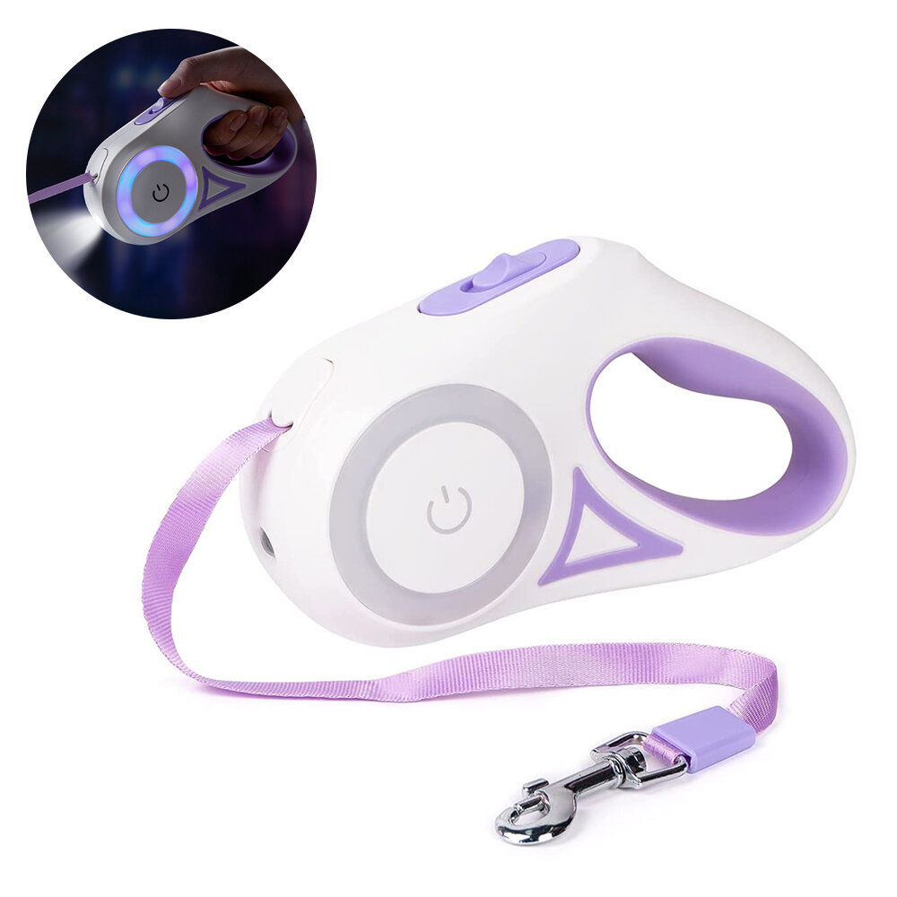 

Nylon Retractable Dog Leash LED Flashlight Automatic Extending Walking Leads Traction Rope Dog Supplies