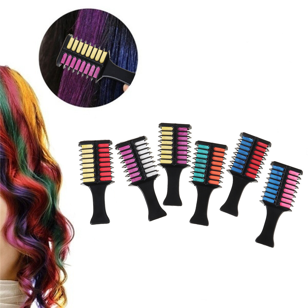 Mini Chalks for Hair Professional Crayons for Hair Multicolor Color Dye Temporary Hair Dye Comb Hair Care Styling Tools