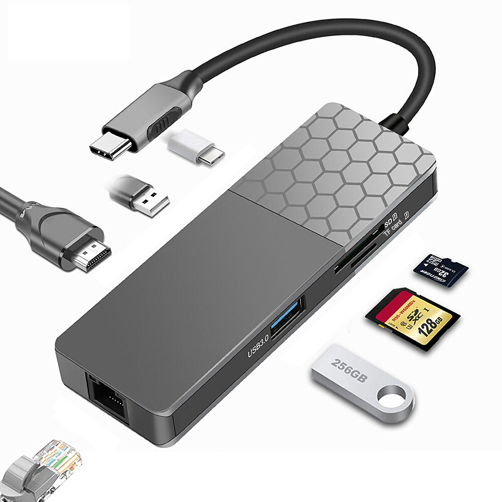 

Coolfish 7 в 1 Type-C Док-станция для концентратора HD PD USB3.0 Rj45 Адаптер TF SD Card Reader USB Splitter Extender YC